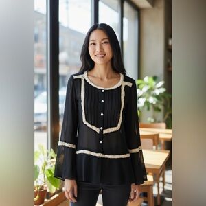 Gianni Bini Black Long Sleeve Embellished Blouse Size Medium